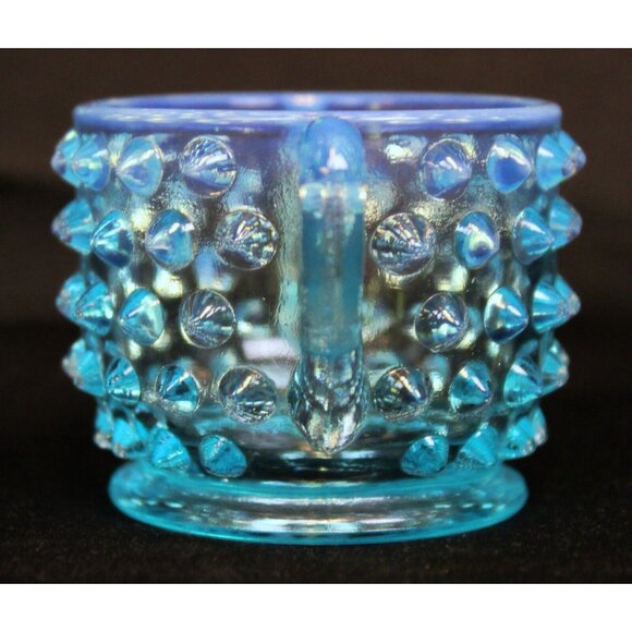 2 Pc Fenton Glass Mini Hobnail Creamer Jug Sugar Bowl Set Opalescent Star - Picture 9 of 13